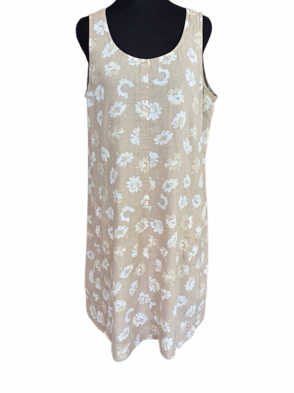 J Jill tan/cream floral sleeveless 100% linen shift dress size M. - Picture 2 of 8
